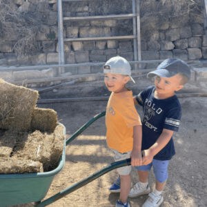 Healthy childhood play and friendship, two young boys sharing a moment of joy outdoors, demonstrating social connection and emotional well-being.