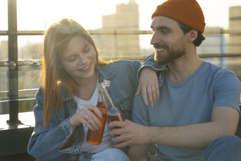 A couple smiling