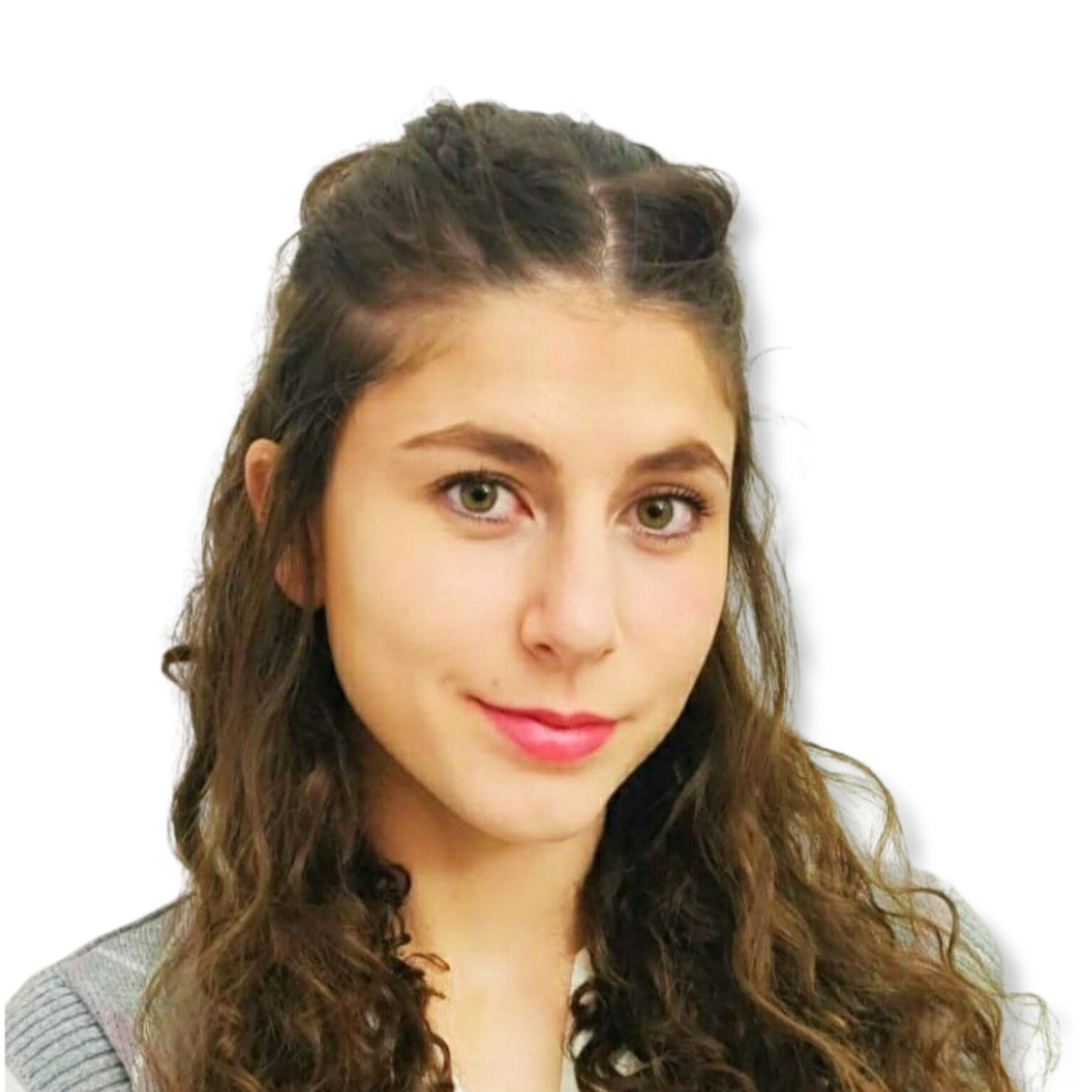 Calm young woman with natural makeup and curly brown hair, reflecting resilience and mental well-being.