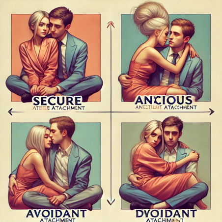 The above image shows a couple demonstrating each of the 4 different types of Attachment styles, from Secure to Anxious to Avoidant to Devoidant. All 4 of them have their own kind of influence on Sexual Desire in couples.