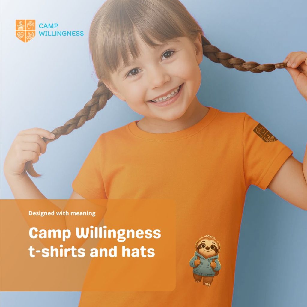 Camp Willingness gear- t-shirts and hats 