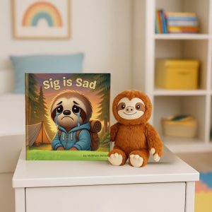 Book and plush toy comfort children, A Hug for Sad Days.