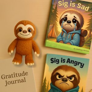 Sig books, plush toy, journal for kids in Therapeutic Trio.