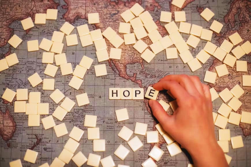 Hope, mental health, optimism, positive outlook, emotional resilience, healing, mental well-being, mental health concepts, perseverance in challenging times, encouragement display.