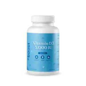 Bottle of Vitamin D3 5000 IU supplement designed to support immune health, bone strength, and muscle function. Ideal for individuals with deficiencies or seeking overall wellness.