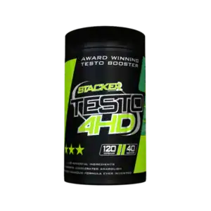 A container of Testo Boost 4HD dietary supplement for enhanced athletic performance and testosterone support.