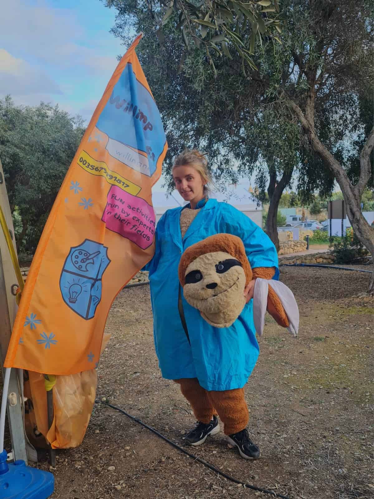 Ugne Blaskyte in costume at a Willingness camp event during her Malta-based Clinical Psychology Gap Year.