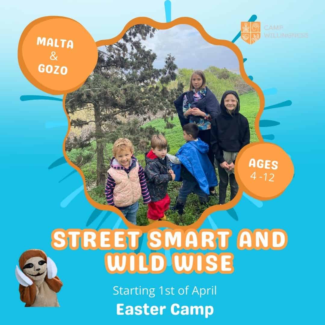 A group of children and adults enjoying outdoor activities in a scenic, green environment, emphasizing the importance of outdoor engagement for children's mental well-being during Easter Camp.